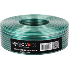 Magicvoice 2x0.50 Şeffaf Yeşil Çizgili 100 Metre Hoparlör Kablosu