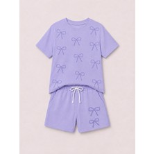 Yiğit Butik Kız Çocuk Fiyonk Desenli Şortlu Takım Kısa Kollu Yazlık Ikili Takım