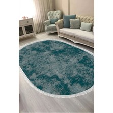 Alanur Home Dijital Baskılı Oval Salon Halısı | Kaymaz Yıkanabilir | Keçe Taban Saçaklı | Vintage | 2092M