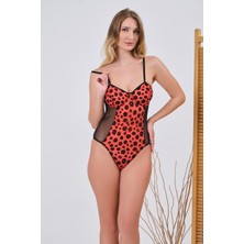 Jumelles Siyah Kırmızı Jumelles Desenli Bodysuit