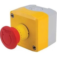 Schneider Kutulu Durdurma Butonu(Kontrol Kutusu, Plastik, Sarı, 1 Kırmızı Mantar Kafalı Buton Ø40, Acil Durdurma Butonu, 1 Nk, Emergency Stop Etiket Tutuculu.)