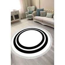 Alanur Home Dijital Baskılı Yuvarlak Salon Halısı | Kaymaz Yıkanabilir | Keçe Taban Saçaklı | Geometrik | 1696
