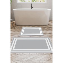 Alanur Home Kaymaz Yıkanabilir Dijital Baskılı 2'li Klozet Takımı | Dikdörtgen | Keçe Taban | Geometrik | 1696