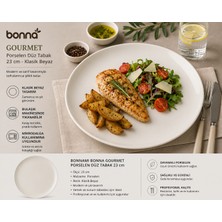 Bonnami Bonna Gourmet Porselen Düz Tabak 23 cm - Klasik Beyaz Modern Yemek ve Sunum Tabağı
