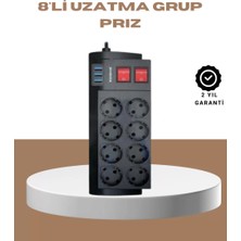 Hace Bazaar Güçlü Termal Korumalı 8 Priz + 3 USB Çoklu Uzatma Kablosu 2m