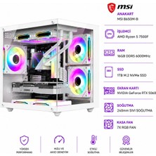 Apphirex Rosa X55 Ryzen 5 7500F / Msı B650M-B / RTX5060 8gb / 16GB Ddr5 6000MHZ / 1tb M.2 SSD / 240MM Sıvı Soğutma Beyaz Masaüstü Oyun Bilgisayarı