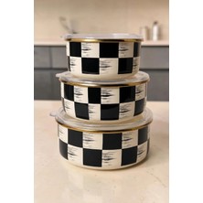Bereketli Store Kitchen Beyond Qualita King Dama Desenli Emaye 3'lü Saklama Kabı – Modern ve Dekoratif Mutfak Organizeri