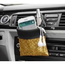 Oto Aksesuarcım Kristal Taşlı Araç Içi Kese Ceplik Organizer Torpido Yanı Eşya Düzenleyici Kalemlik Telefonluk Gold