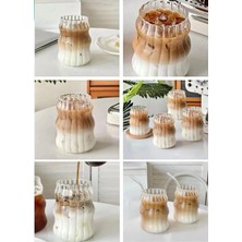 Work Pasaj 6 Pipet 6 Bardak Sukabağı Desenli Soğuk Kahve Bardağı Meşrubat Bardağı 500 ml