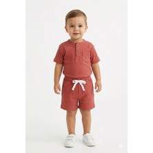 Tayo Baby Kız & Erkek 2 'li Takım %95 Pamuklu Tshirt-Şort Unısex Kiremit