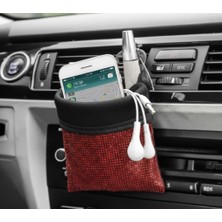 Oto Aksesuarcım Kristal Taşlı Araç Içi Kese Ceplik Organizer Torpido Yanı Eşya Düzenleyici Kalemlik Telefonluk Kırmızı