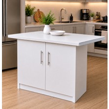 T Designo Tork Mutfak 2 Kapaklı Mutfak Adası-Alt Modül 130 cm - Çok Amaçlı Dolap -Beyaz Laminat Tezgah Dahil