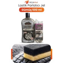 MEGAHAWK Lastik Parlatıcı Jel Gümüş Renk Simli 500 ml + Lastik Süngeri Hediyeli Parlaklık Koruma