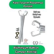 Svein 8x3 ve 6x2.5 cm Uyumlu Alüminyum Balkon Çamaşır Askılığı Takılabilir Küpeşte Kurutmalık Kare Boru Uyumlu Paslanmaz Metalik Hafif Dayanıklı 15 kg Kapasiteli Pratik Montajlı Ipli Ev Dış Mekan Askısı