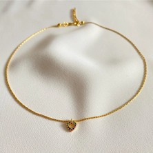 OkkoStore Kadın Gold Mini Renkli Kalp Choker Kolye