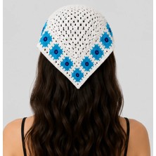 Sibel Günay Butik El Örgüsü Çiçek Motifli Üçgen Saç Bandanası – Bohem Yazlık Bandana