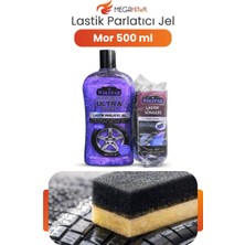 MEGAHAWK Lastik Parlatıcı Jel Mor Renk Simli 500 ml + Lastik Süngeri Hediyeli Parlaklık Koruma