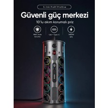 S-Link PRZ01 3m Uzatma Kablosu 10LU Akım Korumalı Anahtarlı Siyah Renk 1 USB 1 Type-C