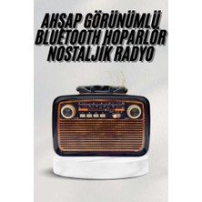 Hace Bazaar Bluetooth Hoparlör Ahşap Renk Vintage Işıklı Nostaljik Radyo Fm Ahşap Görünümlü