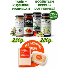 Lutfiye Organik 4’lü Kahvaltı Seti – Tahin, Kuşburnu Marmelatı, Böğürtlen Reçeli ve Dut Pekmezi