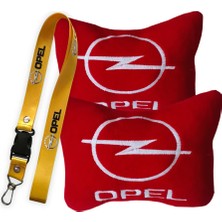 Tusba Market Opel Uyumlu Nakışlı Kırmızı Polar Ortopedik Seyahat Boyun Yastık / Sarı Oto Ayna Askısı
