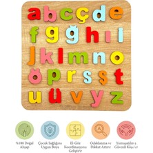 Tollihy Brinco Ahşap Montessori Okul Öncesi Küçük Harf Alfabe Öğretici, 29 Parça Renkli Bultak Puzzle Seti