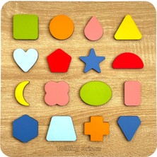 Tollihy Brinco Ahşap Montessori Okul Öncesi 16 Parça Geometrik Şekiller Eğitici Bultak Puzzle Seti