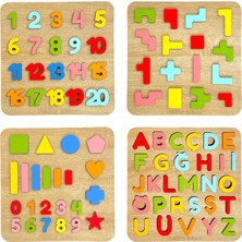 Tollihy Brinco Ahşap Montessori 4'lü Set Okul Öncesi Eğitici ve Öğretici Toplam 88 Parça Bultak Puzzle Seti