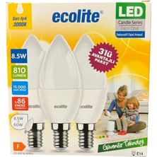 Wheat Grains Global Store 8.5W LED Mum Ampul – E14 Duy, 810 Lümen, 3000K Sarı Işık, 60W Eşdeğer, 3’lü Paket, Opal Dekoratif Ampul, Dimmer Uyumlu Değil,%86 Enerji Tasarrufu, 99X37 mm (Sarı)