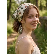 Trend Dokunuş 50-50 Saten Kadın Dört Yapraklı Yonca Desenli Fular Bandana