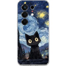 TechTree Tecno Camon 50 4g Uyumlu Gece Yarısı Kedi Tasarımlı Baskılı Silikon Kılıf