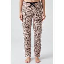 Hadiora Kadın Bej Leopar Desenli Bambu Pijama Alt