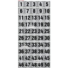 Outdoor One Kapı, Masa, Dolap Numarası Metal 1-50 Arası Sıralı 5x5 Cm Arkası Yapışkanlı Gümüş Renk 003