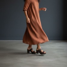 Ne&Ve Shoes Kahve Deri Ayarlanabilir Cırtlı Dikiş Detaylı Kadın Takunya Terlik