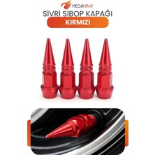 MEGAHAWK Sivri Sibop Kapağı Kırmızı Metal 4 Lü Set Universal Lastik Sibop Koruyucu Kapak
