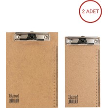 Temel A5 ve 1/3 A4 Ahşap Sekreterlik Metal Klipsli Kalem Tutma Aparatlı 2li Set