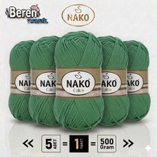 Nako Calico- 11914 Yeşil- 5'li Paket - 100GR/240M - El Örgü Ipi - Amigurimi-Hırka- Kazak- Şal-Bebek Ipi