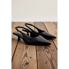 Benerly Kadın Sivri Burunlu Slingback Kitten Topuklu Ayakkabı Leopar Desen Hakiki Deri Günlük Rahat Modern
