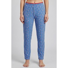 Hadiora Kadın Mavi Çizgili Kalp Desenli Bambu Pijama Alt
