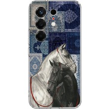 TechTree Tecno Camon 50 4g Uyumlu Mavi Kilim Desenli Siyah ve Beyaz At Baskılı Silikon Kılıf