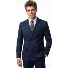 HERMOSE Sartorial | Derin Lacivert Çizgili Kruvaze Takım Elbise