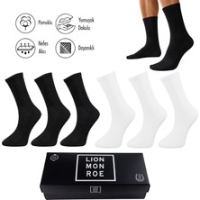 Lion Monroe Saf Pamuklu Erkek Tenis Uzun Düz Siyah - Beyaz Soket Çorap Dikişsiz Basic Penye Premium Hediye Kutulu 6'lı Prime Cotton Serisi L5952BZNS