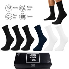 Lion Monroe Saf Pamuklu Erkek Tenis Uzun Düz Siyah - Beyaz - Lacivert Soket Çorap Dikişsiz Basic Penye Premium Hediye Kutulu 6'lı Prime Cotton Serisi L5952BZNS