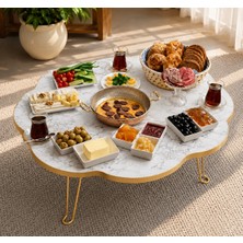 Valu Home 90 cm Papatya Yer Sofrası Katlanabilir Hamur Açma ve Kahvaltı Masası Mermer Desenli Yer Masası