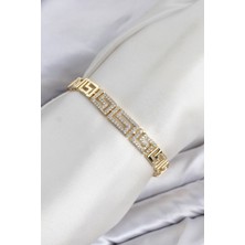 Mustran cm Labirent Model Zirkon Taşlı Vıp Seri Gold Renk Pirinç Kadın Bileklik