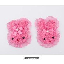 El Yapımı Tavşan Figürlü ve Dantelli Pembe Yan Toka - 2'li Set
