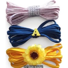 Bodrum Asel 16 cm Büyük Boy Klipsli Fiyonk Toka - Istediğiniz Harfi Seçin | 3'lü Set: Taşlı, Ayçiçekli ve Harf Detaylı | Çocuk & Kadın Saç Tokası