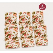 Mandaş 6 Adet Rattan Arkalıklı Sandalye Minderi (Kalınlık 4cm)-Ingiliz Gülü (Pamuklu Kumaş)