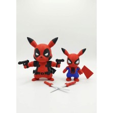 Demirhan3D ⚡🟥 Deadpool Pikachu & Spider Pikachu 2'li Figür Seti | 12,5 cm + 9 cm 3D Baskı Koleksiyonluk Dekor Figürleri | Pla Malzeme 🎁