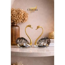 YNSK Kristal Cam & Altın Detaylı Kuğu Dekoratif Obje Seti
